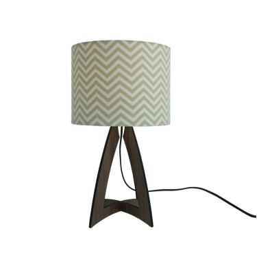 Imagem de Abajur Base Marrom E Cúpula Tecido Chevron Bege Bivolt