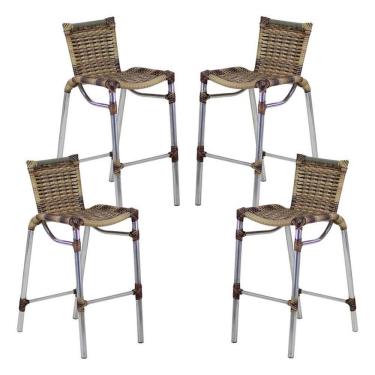 Imagem de 4 Banquetas Alumínio Fortaleza Alta Para Balcão Edícula Cozinha Bar Capuccino