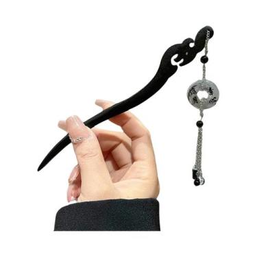 Imagem de Grampo De Cabelo Magnólia De Vidro Transparente Com Borla De Madeira, 