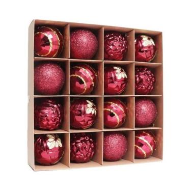 Imagem de Decorações De Bolas De Natal Rosa, Brancas E Vermelhas, 16 Peças De 6c