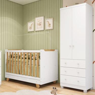 Imagem de Quarto de Bebê com Guarda-roupa 2 Portas e Berço 4 em 1 Minicama em MD
