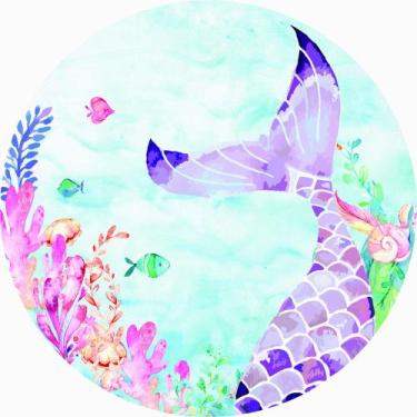 Imagem de Painel De Tecido Sublimado Redondo Sereia Fundo do Mar Cauda Aquarela 