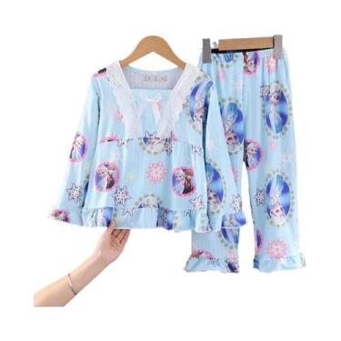 Imagem de Conjunto De Pijamas Frozen Para Meninas Anna Elsa Com Manga Longa E Ca