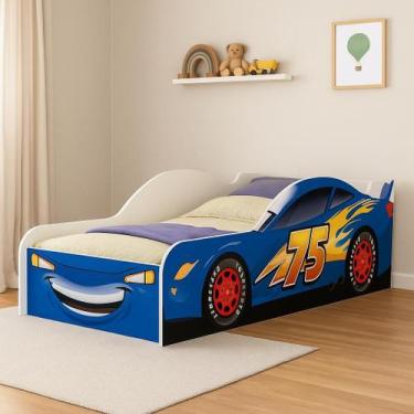 Imagem de Mini Cama Infantil Juvenil Carro Com Proteção Lateral Adesivada MDF De