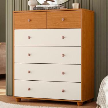 Imagem de Cômoda Casal Vittória com 6 Gavetas - Carvalho/Off White - Albatroz Mó
