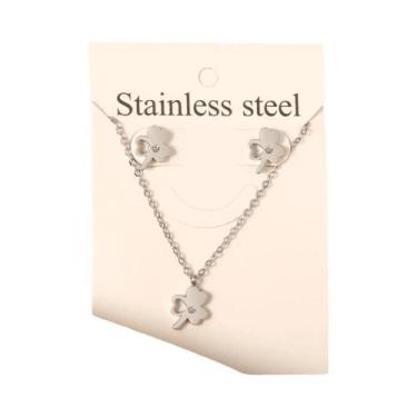 Imagem de Conjunto De Colar E Brincos Com Pingente De Cristal Em Aço Inoxidável 