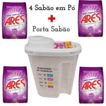 Imagem de Kit 1 Porta Sabão 4 Lava Roupas em Pó Sabão em Pó Ares 1kg