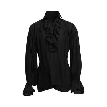 Imagem de Camisa Gótica Branca Masculina De Pirata Para Halloween Com Cadarço, E