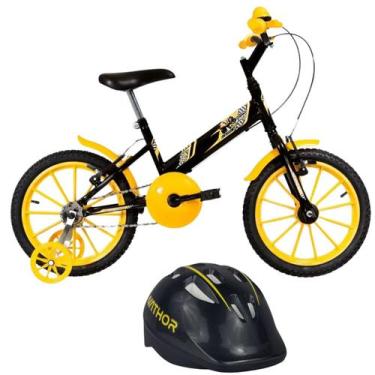 Imagem de Bicicleta Ultra Kids T Aro 16 Preto E Amarelo  + Capacete Infantil Pre