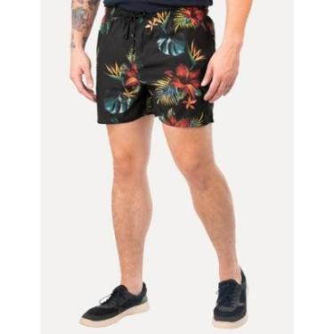 Imagem de Short Reserva D'Água Beachwear Estampado Tropica Preto-Masculino