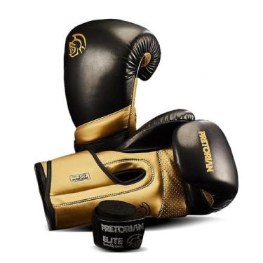 Imagem de Kit Luva De Boxe E Muay Thai + Bandagem Pretorian Elite, 12oz, Dourado