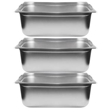 Imagem de Kit Três Cubas Gastronomica Padrão Gn 1/1 200mm Inox Com Alça e Tampa 