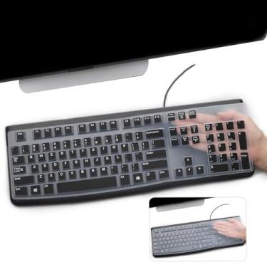 Imagem de Pacote com 2 capas de teclado para teclado USB ergonômico Logitech K120 e MK120 para desktop, Logitech K120 e MK120 US Layout à prova d'água, antipoeira, película preta + transparente