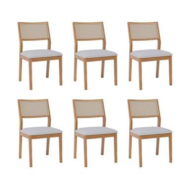 Imagem de Kit 6 Cadeiras para Sala de Jantar Estofadas Oiti Madeira/cinza