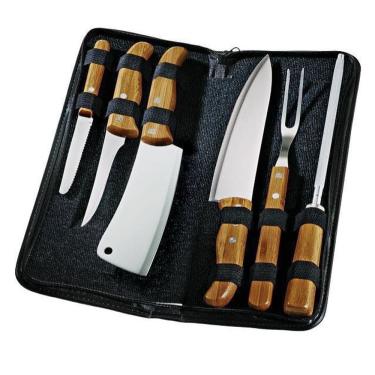 Imagem de Conjunto de Facas Welf FrankFurt PB00213 Inox e Bambu 7 Peças Estojo com Zíper Inclui Cutelo