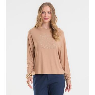 Imagem de Blusa Feminina Manga Longa Estampada Rovitex Marrom, M, Marrom