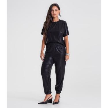 Imagem de Calça Feminina Aladim em Malha Plissada Dianna Preto, PP, Preto