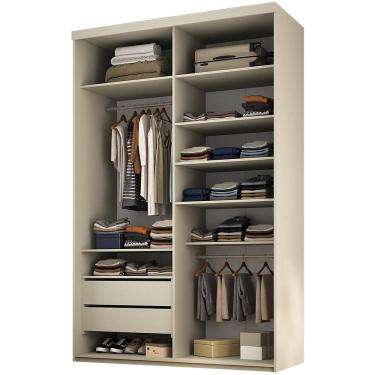 Imagem de Closet Solteiro Guarda Roupa Sem Porta 139cm 2 Gavetas MDF Tunísia R02 Bege - Lyam Decor