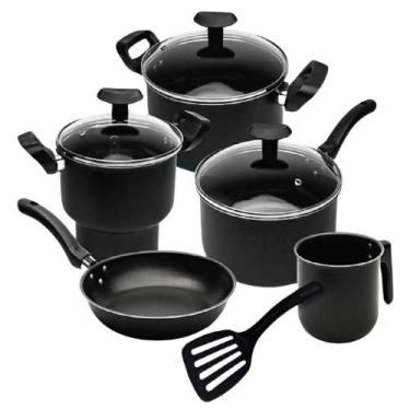 Imagem de Jogo de Panelas Itália Antiaderente com cuscuzeira Preta 6 Peças Triun