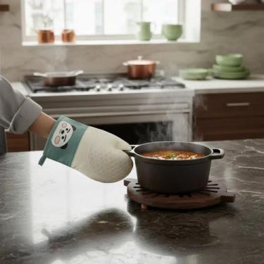 Imagem de Luvas De Silicone Para Cozinha Forno Panela Resistente Calor Branco Ur