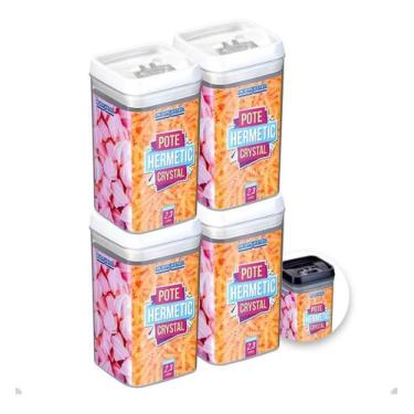 Imagem de Kit Com 4 Potes Hermético De Acrílico Mantimentos Tampa Trava 2300 Ml 