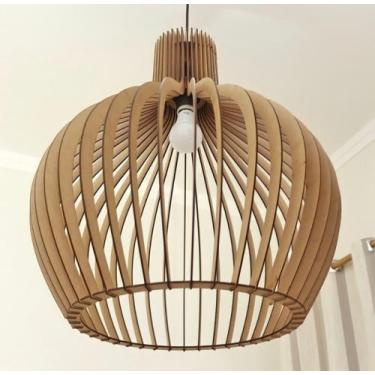 Imagem de Pendente Luminaria Lustre Grande De Teto Madeira Mdf  Natural Crua - M