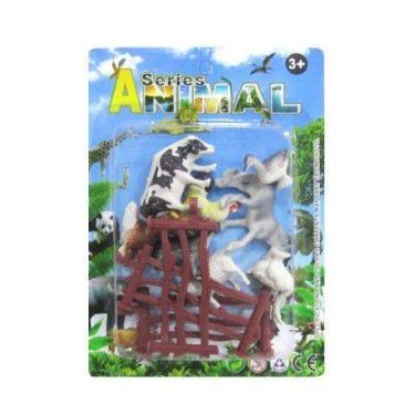 Imagem de Kit Series Animal com 8 Animais de Pvc Fazenda ou Selva + Acessório, A