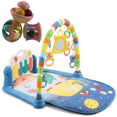 Imagem de Tapete Atividade Bebê Piano Musical Alegria Azul + Chocalho - Color Ba