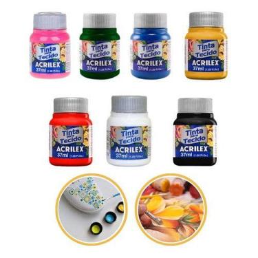 Imagem de Kit Tinta De Tecido Cor Roupa Artesanato Tênis 35ml Acrilex