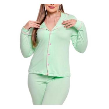 Imagem de Pijama feminino americano em tecido suede premium - Sonhare, Verde, GG