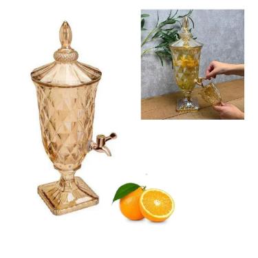 Imagem de Suqueira de Vidro Diamond 3L com Torneira Dourada Dispenser para Bebidas Luxo para Festas e Eventos Yeet