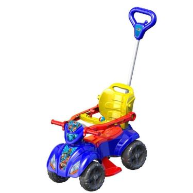 Imagem de Quadriciclo Infantil Dog Menino com Haste Guia e Proteções Laterais Azul Kendy Brinquedos