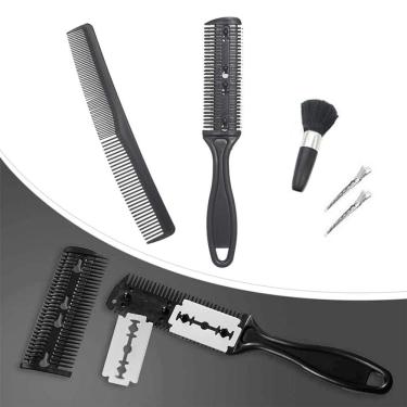 Imagem de Kit Tesouras Profissionais para Corte de Cabelo em Aço Inox Furta-cor e Prata com Navalha e Estojo Fio Navalha