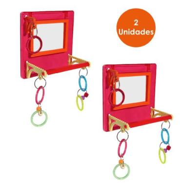 Imagem de 2 Brinquedo Multiplay Diversão c/ Poleiro e Espelho Bird Toy Playgroun