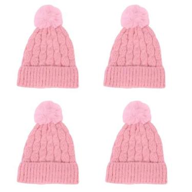 Imagem de kit 4 toucas gorro infantil de pompom bichinho para menino menina forr