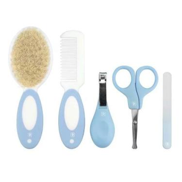 Imagem de Kit Higiene C Cerdas Naturais 5 Peças Infantil Pimpolho Azul