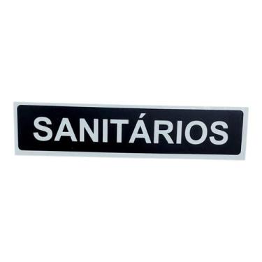 Imagem de Placa Sinalização 30x7 SANITARIOS fundo preto letra branca - ASELETRO