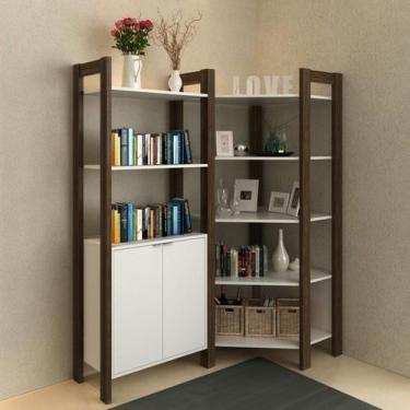 Imagem de Estante de Canto 2 Portas 136CMX166CM Az Branco/Nogal - Espresso Móvei