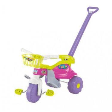 Imagem de Triciclo Infantil Tico Tico Festa Rosa com Aro Haste Protetor e Cestin