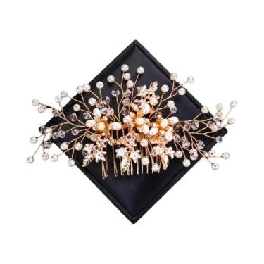Imagem de Tiara De Cristal Dourado Com Pérolas Para Mulheres, Acessórios De Cabe