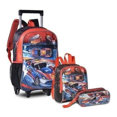 Imagem de Kit Mochila Carro Infantil Fast Machine Rodinhas Lanc Estojo - Clio