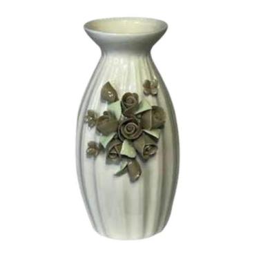 Imagem de Vaso com Flores em Porcelana Branco e Marrom 15x8cm - Strasbourg