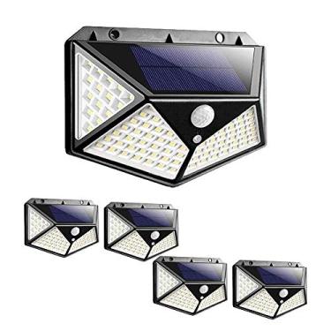 Imagem de Luminária Energia Solar Parede Kit 5 unidades 100 Led Sensor Presença 3 Funções Lampada