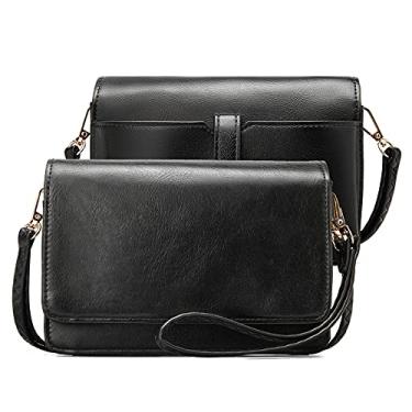 Imagem de BROMEN Bolsa tiracolo feminina pequena bolsa de ombro para celular bolsa de mão carteira clutch, Cera de óleo preta, Small, Bolsa transversal