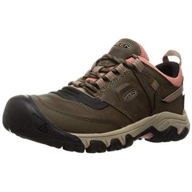 Imagem de KEEN Bota feminina Ridge Flex baixa altura impermeável para caminhada, Timberwolf/Brick Dust, 38