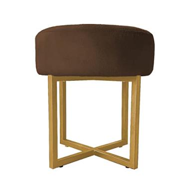 Imagem de Puff Decorativo Madrid Luxo Dourado Assento Suede Marrom - Folk Móveis