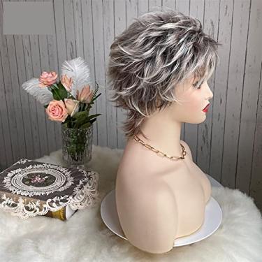 Imagem de Perucas femininas de cabelo curto liso sintético misto loiro castanho corte Pixie peruca feminina solta em camadas cabelo natural feminino perucas de cabelo humano (compra a granel: 1 peça, cor: ZY-145)