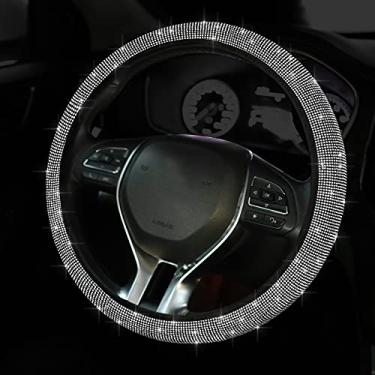 Imagem de LETADUTO Capa de volante de carro Bling para carro, capa de direção com strass de cristal Universal Fit 15" Protetor de volante para mulheres e meninas