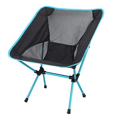 Imagem de XJCX Cadeira dobrável portátil, cadeira de acampamento ao ar livre com suporte lombar nas costas e moldura de alumínio, cadeira de pesca ultra leve para churrascos de viagem na praia, fácil de montar