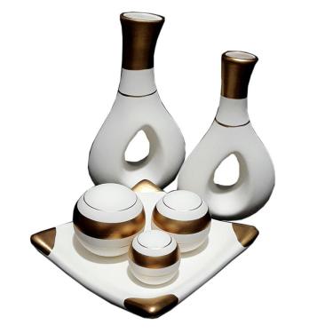 Imagem de Centro Mesa Prato Decorativo 3 Bolas Enfeite Sala Ceramica